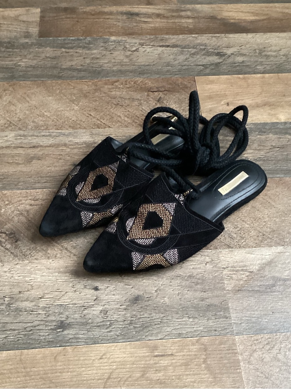 H&M Black Pointed Toe Lace-Up Women's Mules